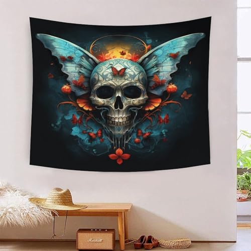Crâne 3D effet tapisserie murale tissu grand format 180x230cm deco chambre salon et plage