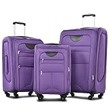 Merax Softside Luggage Set Softshell Lightweight 3 Piece Spinner Suitcase 22' 26' 30' Purple