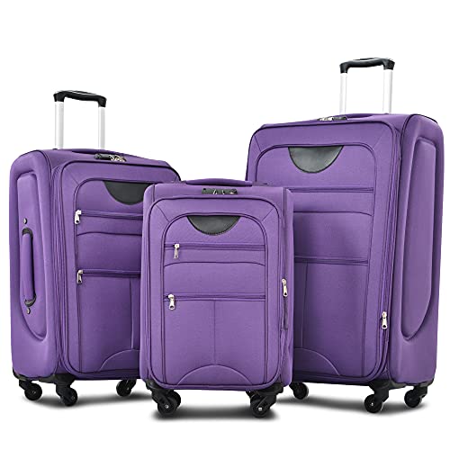 Merax Softside Luggage Set 3-Piece Spinner 22/26/30" Purple