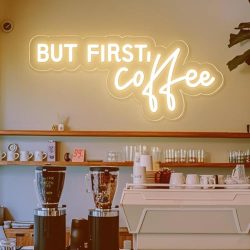 Image of Coffee Bar Signs for Home Kitchen Cafe Corner Shop Decor LED Dimmable But First Coffee Light up Neon Light Signs 5V USB Powered with Hanging Chain,Gifts for Birthday Shop Open