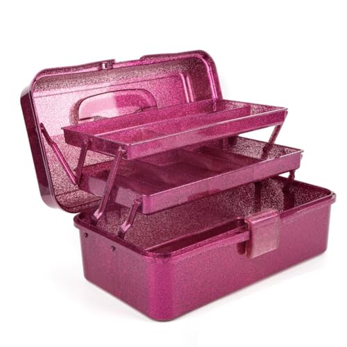 Osmond Caja de Almacenamiento de Herramientas para Manualidades y Color Rosa Brillante, Caja de Herramientas de Transporte Apilable de 3, Caja de Costura, Organizador para Arte