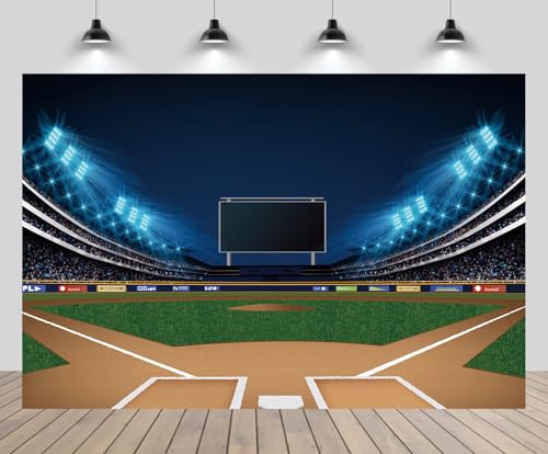 CHNYWORK 5x3ft Baseball Stadium Backdrop Audience Stand Green Grass Baseball Field Night View Spotlight Home Base Background Sport Game Baseball Player Party Decor Portrait Photo Booth Studio Props