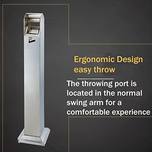 Stainless Steel Outdoor Trash Can with Ashtray, Fireproof Cigarette Butt Disposal Bin, Waterproof Design for Cigarette Waste, Durable Outdoor Receptacle for Clean Spaces