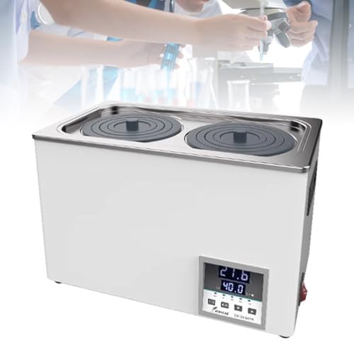 Digital Lab Water Bath, 6 Holes Stainless Steel, RT-99.9°C, Thermostatic Control, Drain Hole, Adjustable Cover, Waterproof Bracket, Anti-Dry Burn Protection