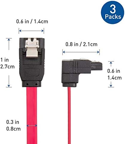 Cable Matters 3-Pack 90 Degree Right Angle SATA III 6.0 Gbps SATA Cables 45cm (SATA 3 Cable, SATA data Cable, SATA Cable) Red