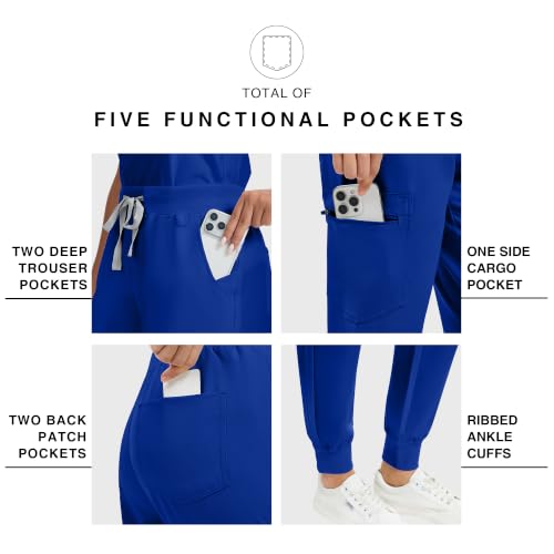 Image of Kitmaz Scrub Pants for Women - Mid Rise 4-Way Stretch Anti-Wrinkle Slim Fit Jogger Pants, Drawstring & 5 Pockets