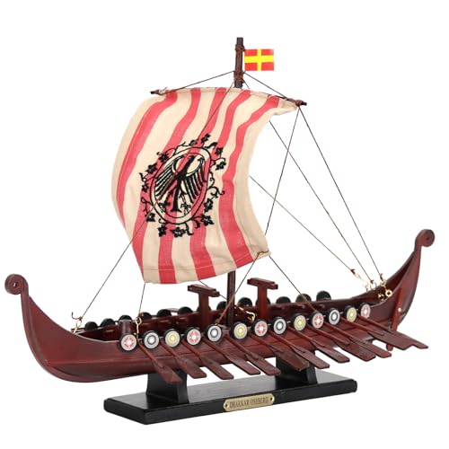 NAUTIMALL Wooden Viking Ship Model, 14 Inch Long, Table Top Boat Decor Collection