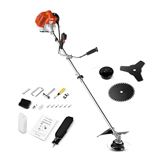 COOCHEER 58CC Weed Wacker Gas Powered 18.5" Cutting Path 4 in 1 Gas Brush Cutter with 4 Detachable Heads Straight Shaft 2-Cycle Weed Eater Gas Powered for Weed, Brush, Orange