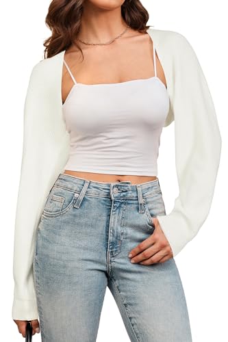 Arach&Cloz Women's Wool Bolero Shrug Fall Cropped Cardigans White S
