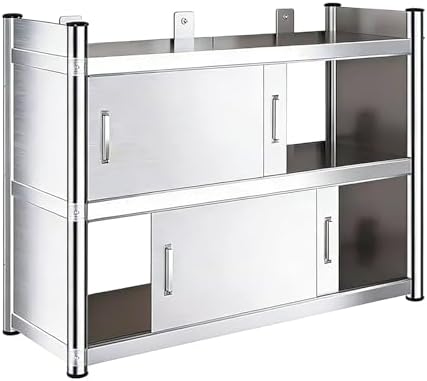 Stainless Steel Kitchen Shelf Rack - Wall-Mounted Sliding Door Storage Cabinet, Double Layer, No Back Panel Design, 120x35x50cm (47x14x20in) - Perfect for Kitchen Organization