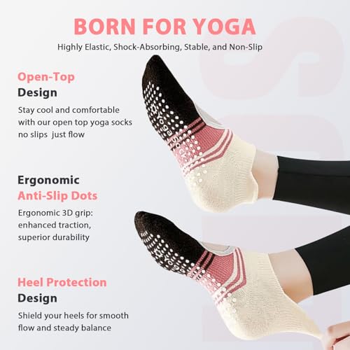 Image of Non Slip Pilates Grip Socks for Women Yoga Barre Knitted Cotton | Full Foot Sticky Silicone,Soft Breathable Comfortable,Durable Washable Anti Skid,Gentle Arch Compression Support