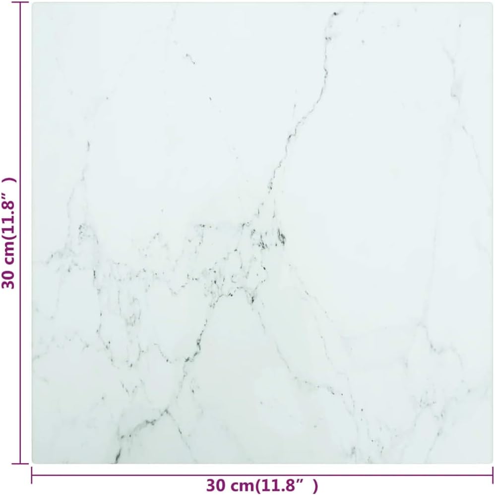 11.8" Tempered Glass Table Top, Marble Accent for Living Room, Easy-Clean Countertop, Small Coffee Side Table for RV/Studio