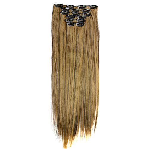 Extensiones de Cabello Look Natural Clip Pelo Humano Sintético Remy Doble Weft   6 Piezas 16 Clips