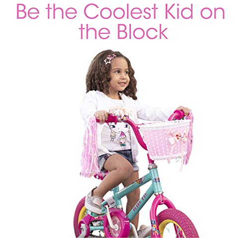 Bike on Hike Girl’s Bicycle Decorations Set - Fun Bicycle Decor w/Beads, Rear View Mirror, Mounted Water Bottle, Handlebar Streamers & Basket - Complete Bike Decoration Kit for Kids (Pink)