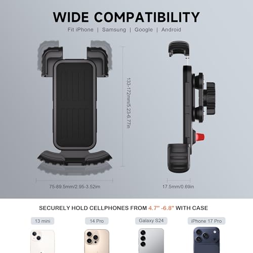 suoso Motorcycle Phone Mount with Upgraded Alloy Shock Absorber – Anti-Vibration Bike Phone Holder, Easy Install, Secure Safety Lock, 360° Rotation, Fits iPhone & Samsung 4.7–6.8" Phones — view 6