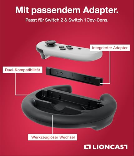 Lioncast kierownica kompatybilna z Nintendo Switch zestaw 2-częściowy z ergonomicznymi uchwytami, kierownica Joy Con Switch 1&2, NSW 1&2 kółka