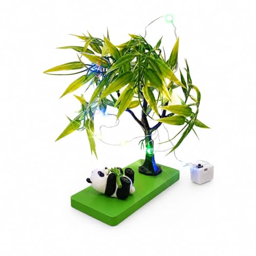 Image of Artificial Bamboo Tree with LED Fairy Lights & Cute Panda Figurine - Decorative Bonsai Table Lamp for Home Decor, Bedroom, Living Room, Office Desk, Night Light Gift (22 cm)