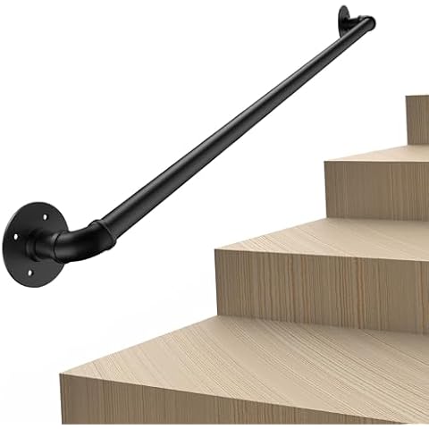 FlySkip Handrails for Indoor Stairs 3ft Galvanized Steel Pipe Stair Railing Non-Slip Wall Mount Hand Rail for Outdoor Indoor Stairs Porch Deck (3FT) Cover