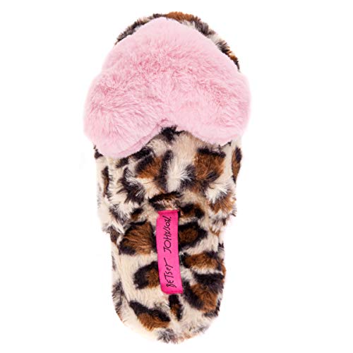 Betsey Johnson Novelty Sherpa Scuff Slipper Leopard/Pink Heart Sm (Us Women's 5-6) M #TOP6