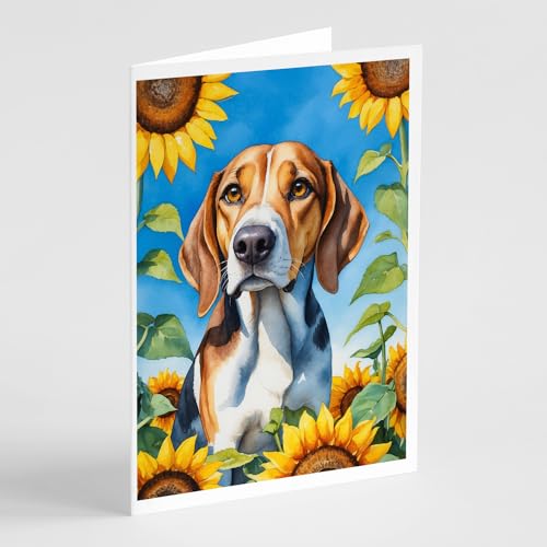Caroline's Treasures American Foxhound in Sunflowers Greeting Cards Pack of 8 Blank Cards with Envelopes Whimsical A7 Size 5x7 Blank Note Cards