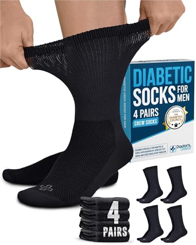 Doctor's Select Diabetic Socks for Men - 4 Pairs Crew Diabetic Neuropathy Socks for Men | Diabetic Socks for Men 9-12