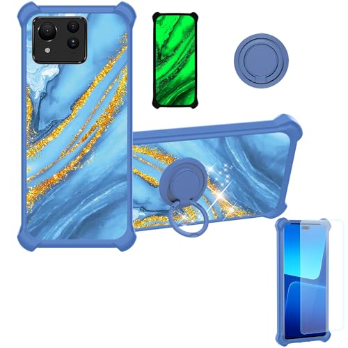 Aroepurt Case Compatible for Asus Zenfone 11 Ultra Phone Case Cover [with Tempered Glass Screen Protector][Hard PC + Soft Silicone][Ring Support] [Gold Glitter+Luminous] JSL-LDL