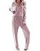 Ekouaer Schlafanzug Damen Lang Pyjama Set mit Knopfleiste, Altrosa L