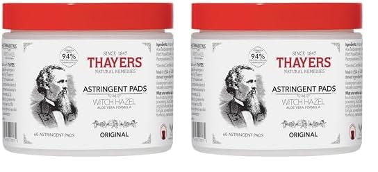 THAYERS Original Witch Hazel Astringent Pads with Aloe Vera Formula, 60 Count (Pack of 2)