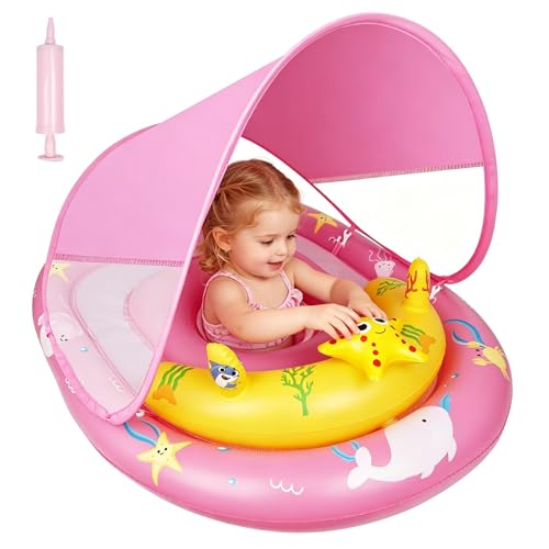 Schwimmring Baby mit Sonnendach, Baby Schwimmring mit Verstellbarem Sicherheitssitz, Kleinkind-Schwimmkörper für 6-24 Monate Babies Kinder Kleinkinder