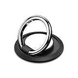 Material: hochwertiges Metall EXXO Handyring/Handyhalter/Handyaufsteller, selbstklebend, rund, mit Aufstellfunktion, aus Metall, Farbe: Silber/matt schwarz – 1 Stück