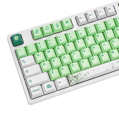 JOLINTAL 150 Keys White Green Keycaps, PBT Cherry Profile Keycaps Dye-Sub Key caps, Garden Themed Cute Key caps Cherry MX Switch Keycap for Mechanical Keyboard (Botanical)
