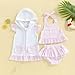 Thilsidee Toddler Baby Girl Seersucker Swimsuit Striped Outfits Zipper Hoodies Tie-up Tops Ruffle Shorts Summer Bathing Suits (A-Pink, 6-9M)