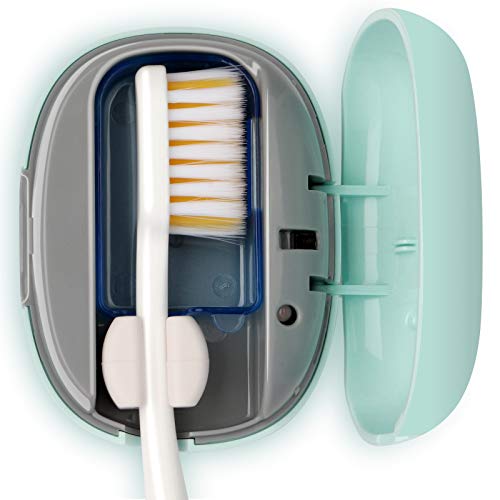 NewWay Mini UVC Toothbrush Cover Rechargeable Travel Toothbrush Case with Holder and Silicone Cover for Houshold and Traving or Business Trip Green
