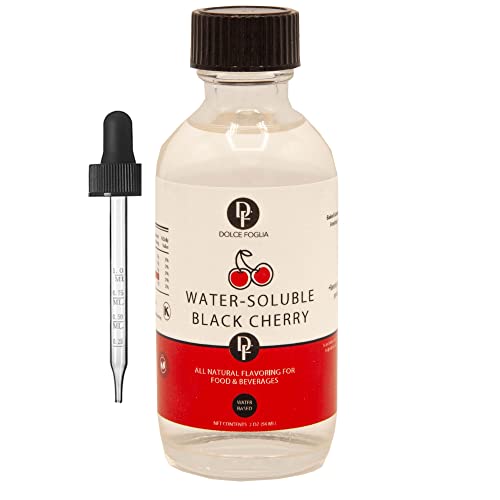 Image of Dolce Foglia Black Cherry Extract - 2 Ounce Water-Soluble Multipurpose Flavoring Ideal for Baked Goods, Beverages, Coffee, Desserts & Ice Cream - Black Cherry Essence Perfect for Weight Management