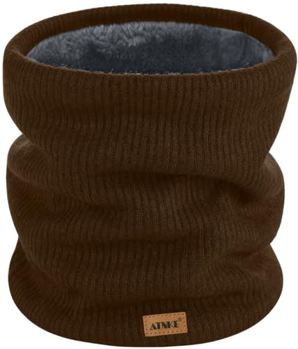 ATNKE Winter Warm Neck Gaiters Thicken Windproof Scarves Dust Face Mask Ski Circle Double Layer Fleece Lined Knit Scarf Gifts for Men and Women/Coffee
