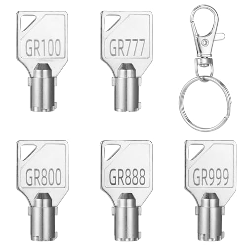5pcs GR777 GR800 GR888 GR100 GR999 Coin Box Laundry Machine Keys, with 5 Keychain for Speed Queen Commercial Washer Dryer Coin Operated Washing Key Set