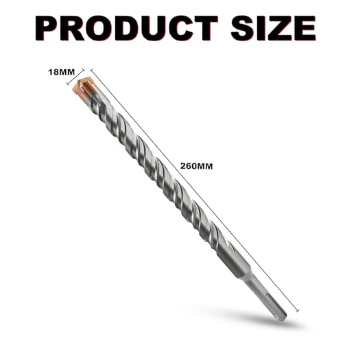 METOTY SDS Plus Hammer Drill Bit 18mm×260mm, with 4 Carbide Cutting Edges, Head with Coating, Masonry Drill, Hammer Drill - Image 2