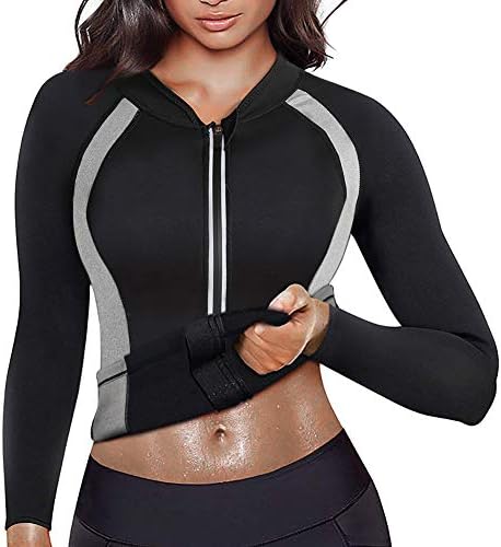 Women Sauna Suit Workout Jacket Hot Sweat Shirt Body Shaper Waist Trainer Fitness Top Long Sleeve Neoprene Zipper