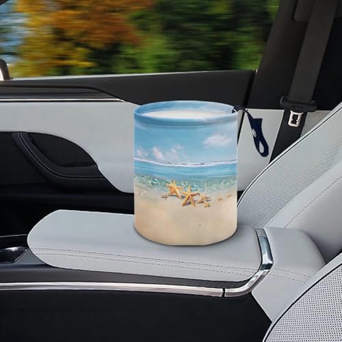 Image of Beach Sea Starfish Portable Car Garbage Bin Collapsible Hanging Portable Dustbin Bin Waste Basket Car Accessories Interior for Car SUV Trucks Universal