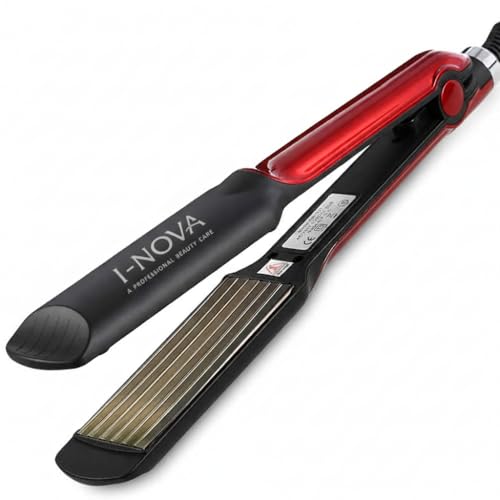 Image of I-NOVA Professional Hair Crimper, Black and Red, Ceramic Plates, Electric Styling Tool for Curly Wavy Hair