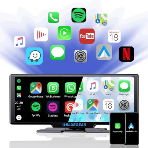 Image of BLUEGEAR Dash Pro 10.3 inch Full HD Touchscreen Android Auto, Apple Car Play, Dual Camera Support, 4K, Inbuilt Audio, Portable-Google & Siri Assistance (Smart Dash Pro Screen + 4K Dash Cam)