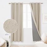 Deconovo Full Blackout Curtains Bedroom Thermal Insulated Energy Efficiency Eyelet Blackout Curtains with Coating Back Layer 46 x 72 Inch Light Linen 1 Pair