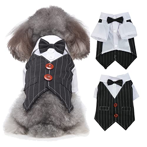 T'chaque Dog Tuxedo, Dog Bow Tie Suit For Small Medium Large Dogs Cats, Pet Dog Wedding Dress Shirt For Christmas Birthday Costumes, Formal Dog Wedding Attire Outfits Dress Up Bowtie Apparel, Black, S #TOP8