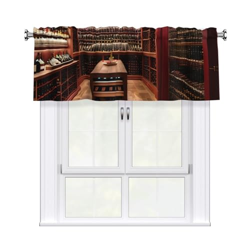 FSCEV Cortinas de bodega de vino tinto con postes cortos de 137 x 45,7 cm para ventana pequeña, cenefa de ventana elegante, decoración del hogar