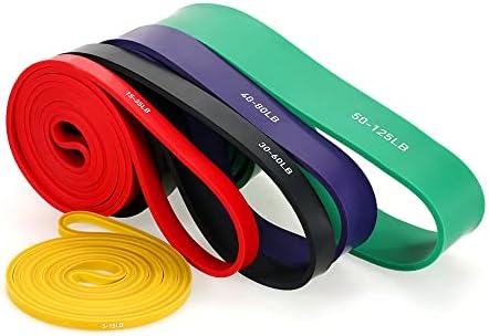 TOM SHOO 5 Packs Pull Up Assist Bands Set Resistance Loop Bands Powerlifting Exercise Stretch Bands with Door Anchor and Handles