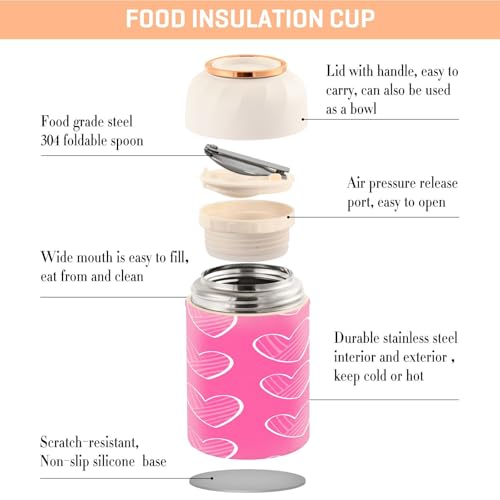 Termo para comida de 500ml con diseño de corazones, ideal para llevar tu almuerzo caliente 5