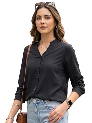 Image of Urbano Fashion Women's Modal Viscose Full Sleeve Regular Fit Casual Solid Shirt with Mandarin Collar