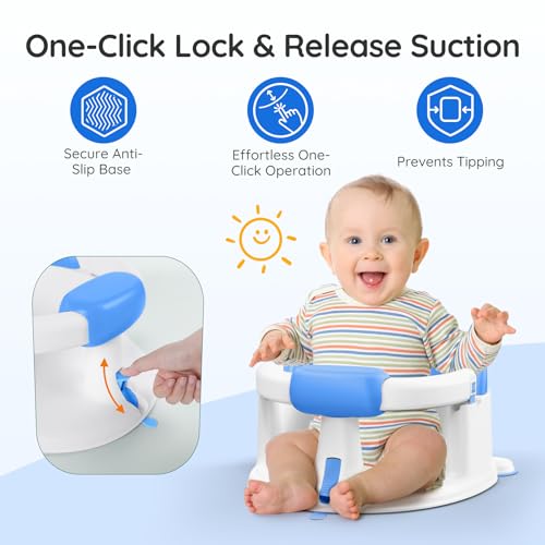 Image of Baby Bath Seat for Babies Sitting Up, Non-Slip Baby Bath Chair with Strong Suction Cups, Lockable Armrest & High Back 360 Safety Support, Ideal for Active Toddlers 6-24 Months, Gray