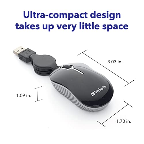 Verbatim Wired Optical Computer Mini Usb-A Mouse - Plug & Play Corded Travel Mouse – Black 98113 #TOP2
