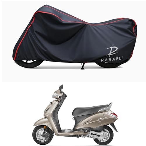Image of Waterproof Bike Body Cover Compatible for | Honda Activa 4G | Taffeta Fabric, Red Piping Design, Bottom Elastic Fit | Dustproof, Sun UV & Rain Protection for All Bikes